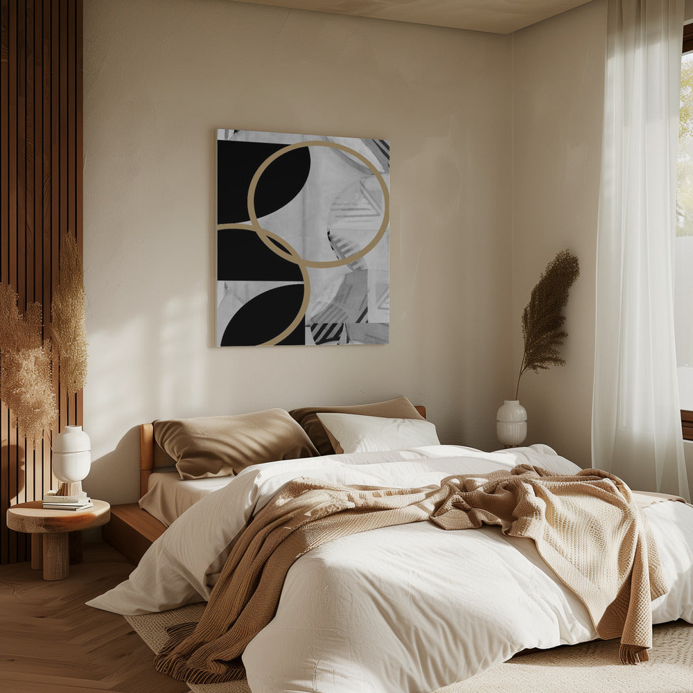 Black and White Stripes Gold Spheres No1 | Canvas