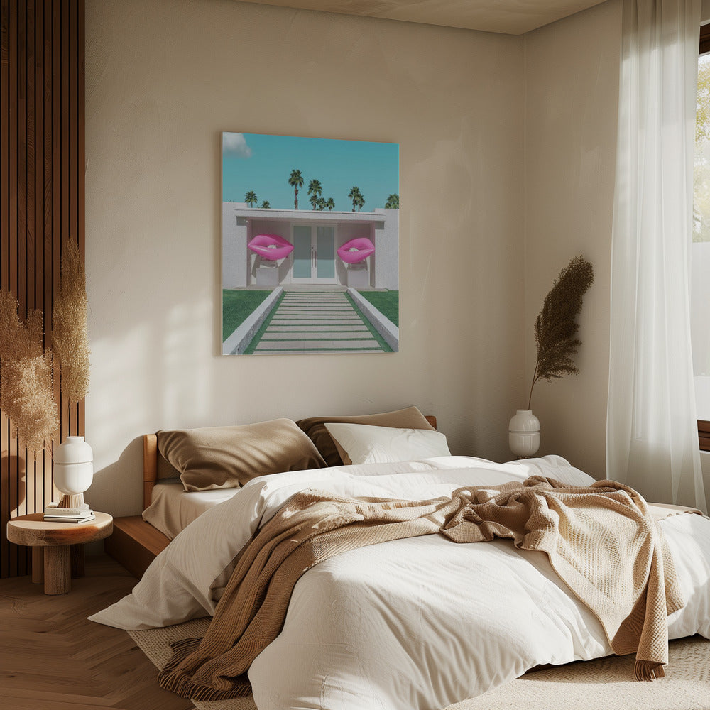 Mid-Century Modern House with Pink Lips | Canvas