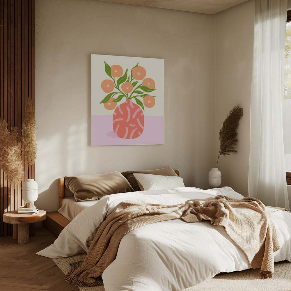 Flowers in Coral Vase | Canvas