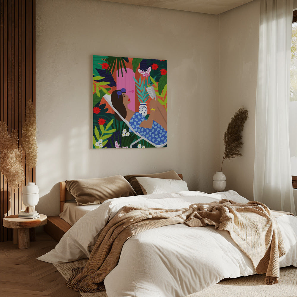 Floral Sunbathing Girl | Canvas