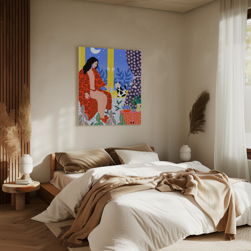 Evening Tea With Cat | Canvas