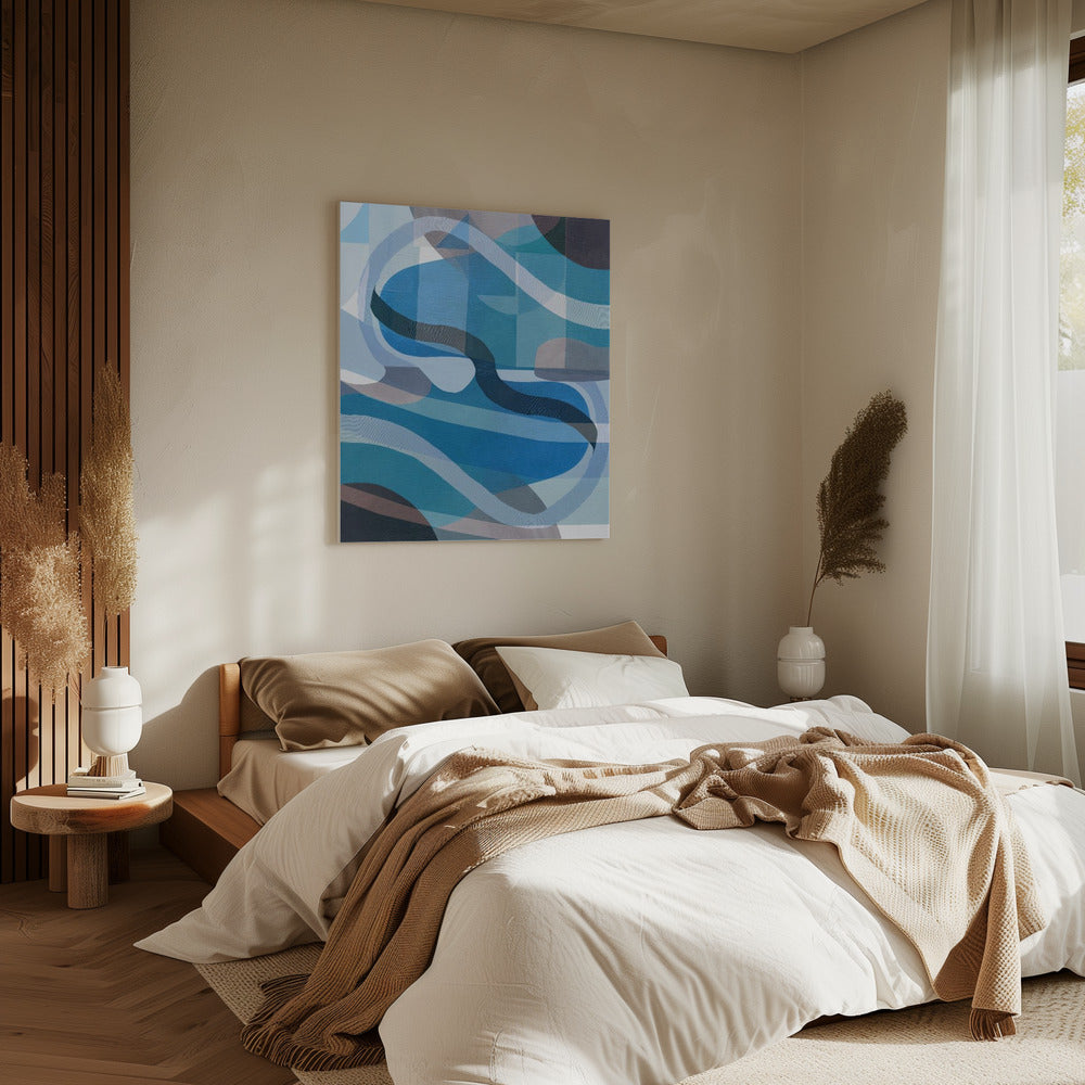 Abstract Blue and Neutral Swervy Shapes 1 | Canvas