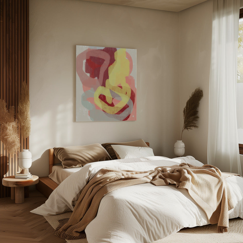 Abstract Painting In Pastel. Yellow, red and grey. | Canvas