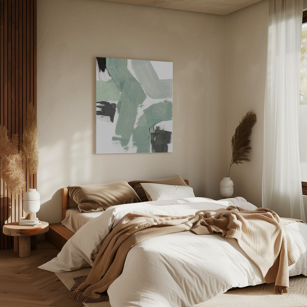 Abstract Green & Black Shapes No2 Print | Canvas