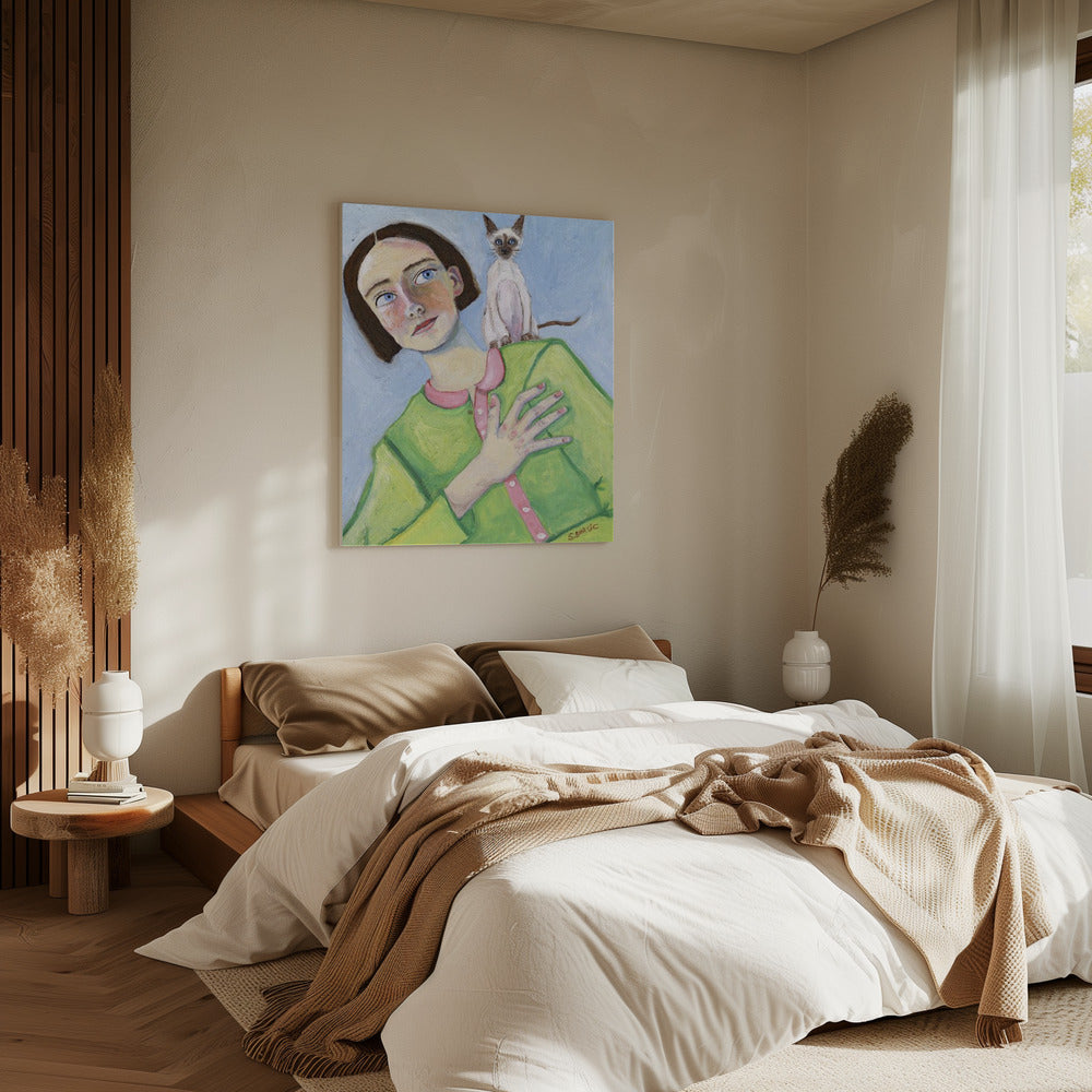 Girl with cat on shoulder | Canvas