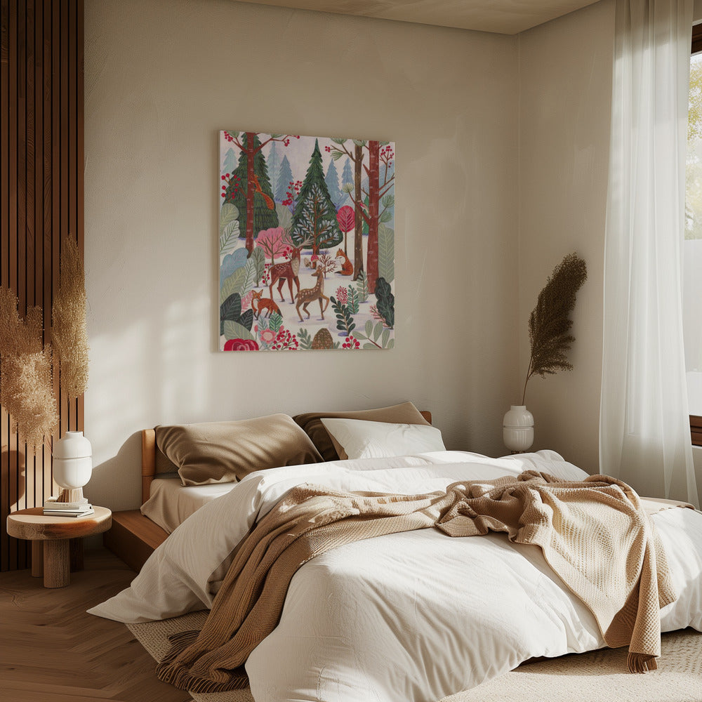 Animals in winter forest | Canvas