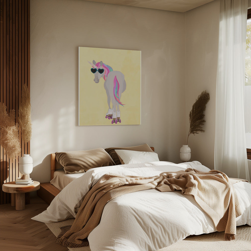 Unicorn rollerskating yello | Canvas