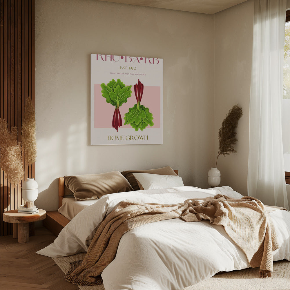 Illustrated Rhubarb With Vibrant Pink Stalks | Canvas