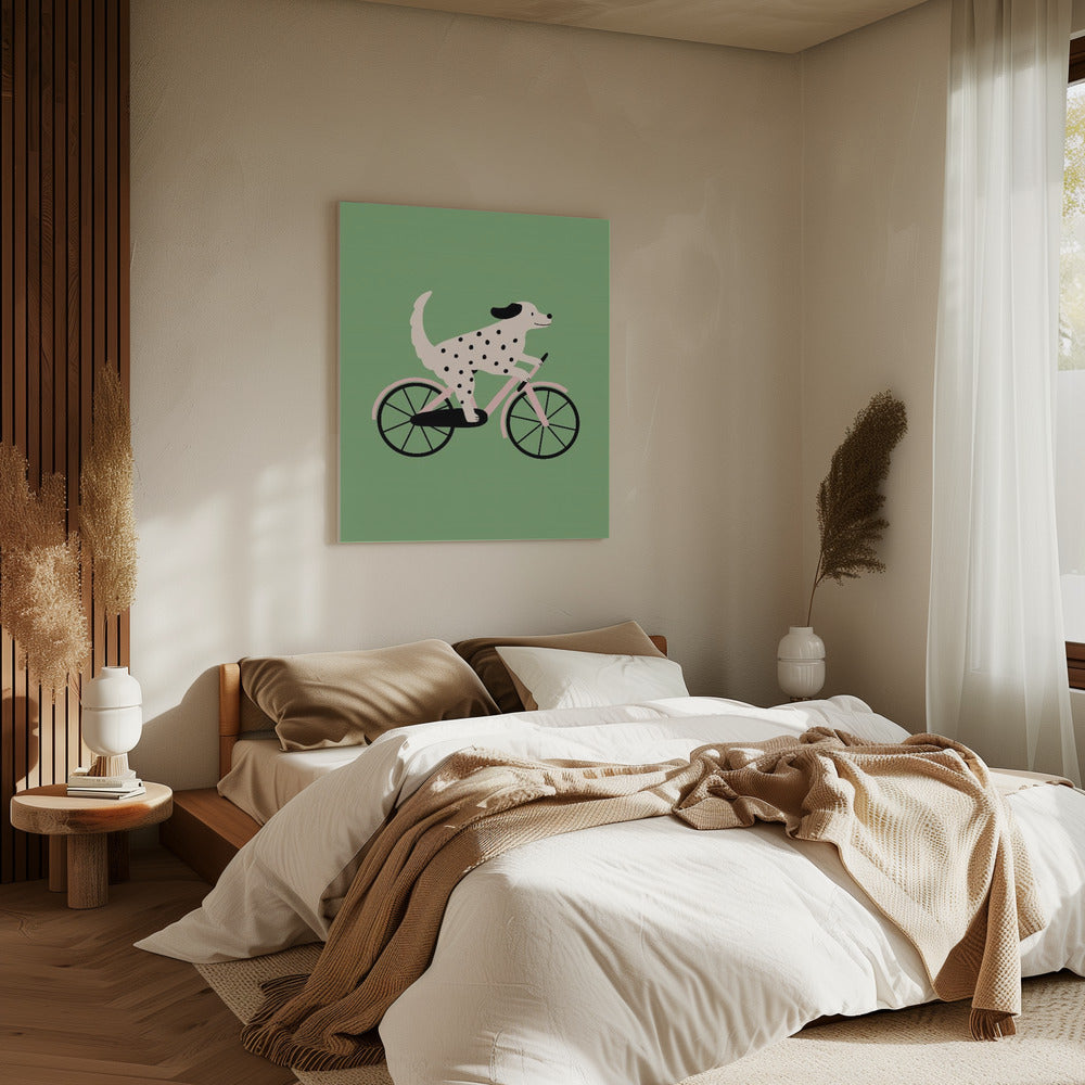 Spotted Dog Riding a Bicycle | Canvas