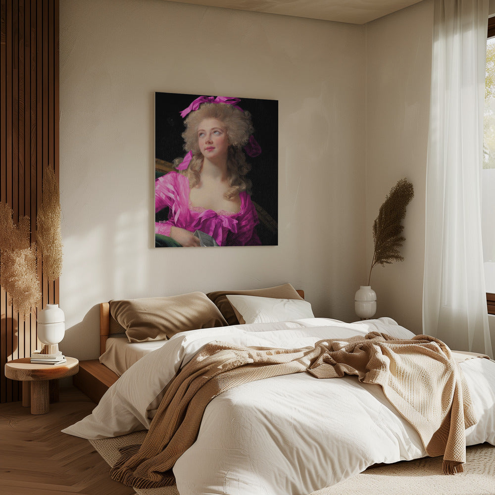 Woman in a Vibrant Pink Gown and Ribbon | Canvas