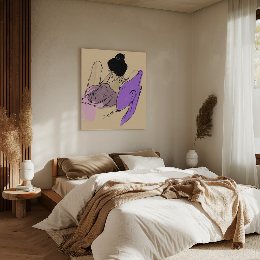 Reclining Woman Draped in Fluid Purple and Pink Tones | Canvas