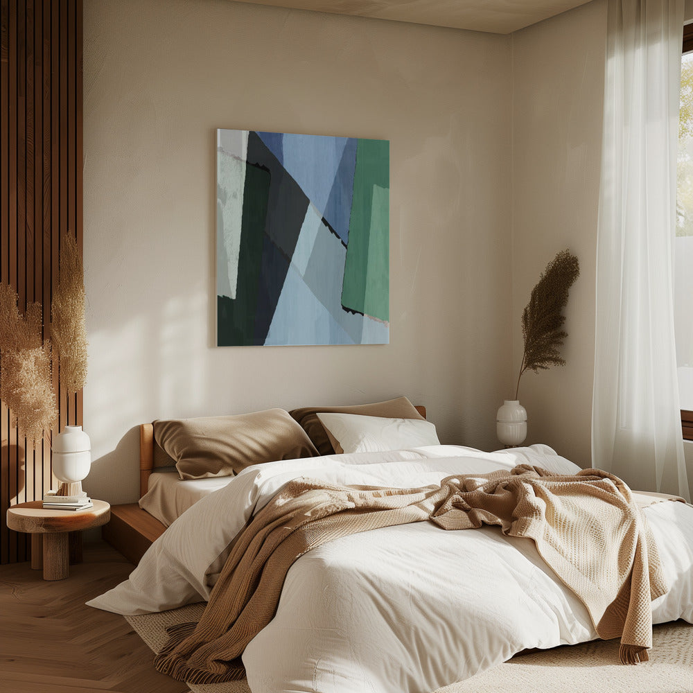 Abstract Blocks in Blue, Green and Black | Canvas