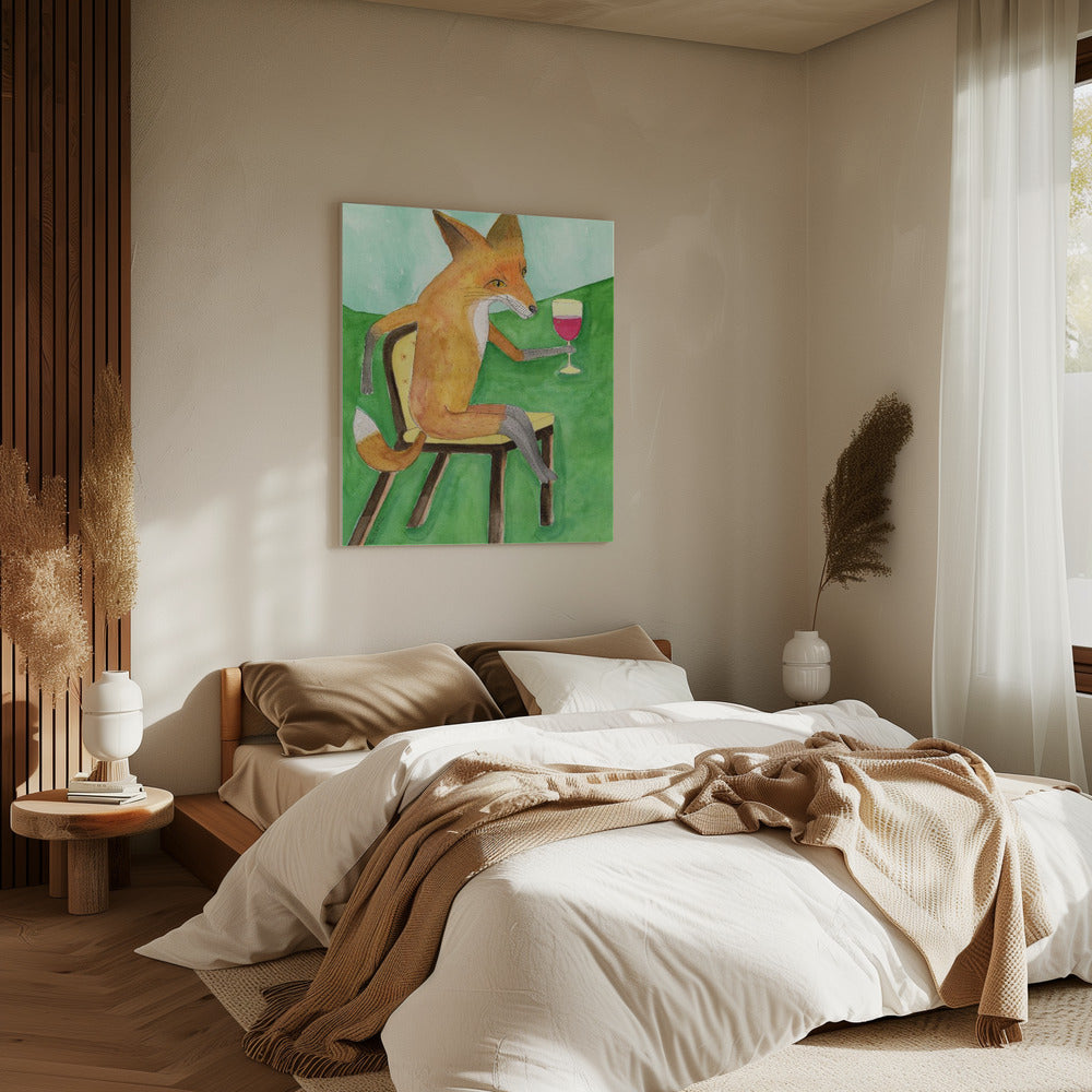 Mr. Fox drinking red wine | Canvas
