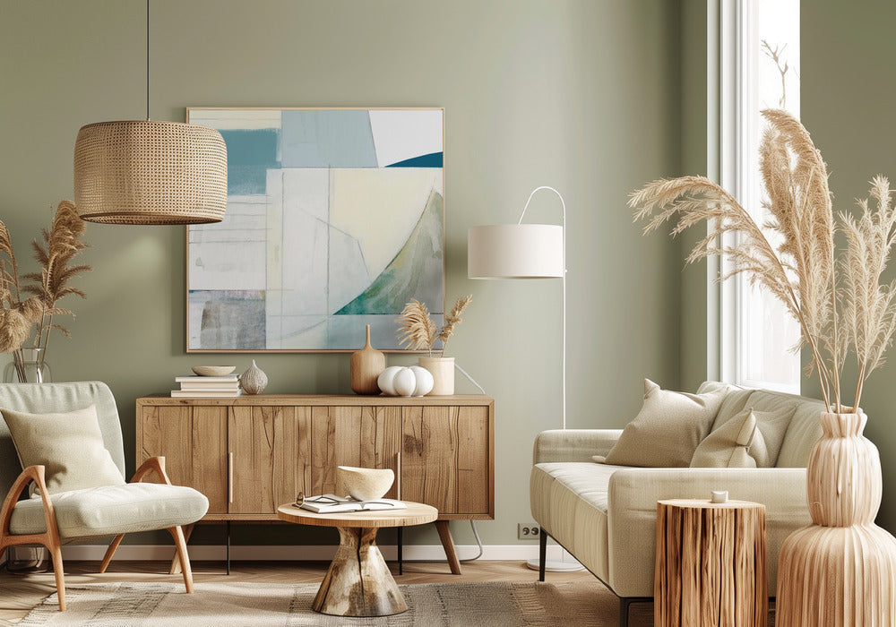 Abstract Blue and White Shapes Neutral No 1 Print | Canvas