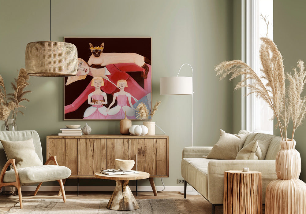 Cat Lady with Siamese Cat with Crown | Canvas