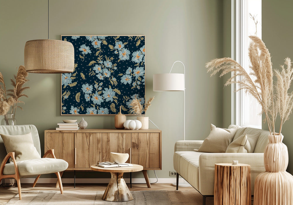 Floral Heritage bouquet moonshine blue pattern | Canvas