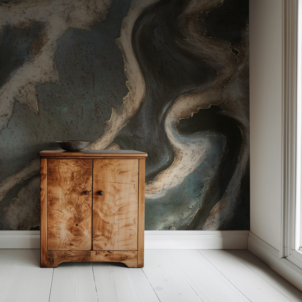 Alcohol Ink Green Blue Gold Beige | Wallpaper