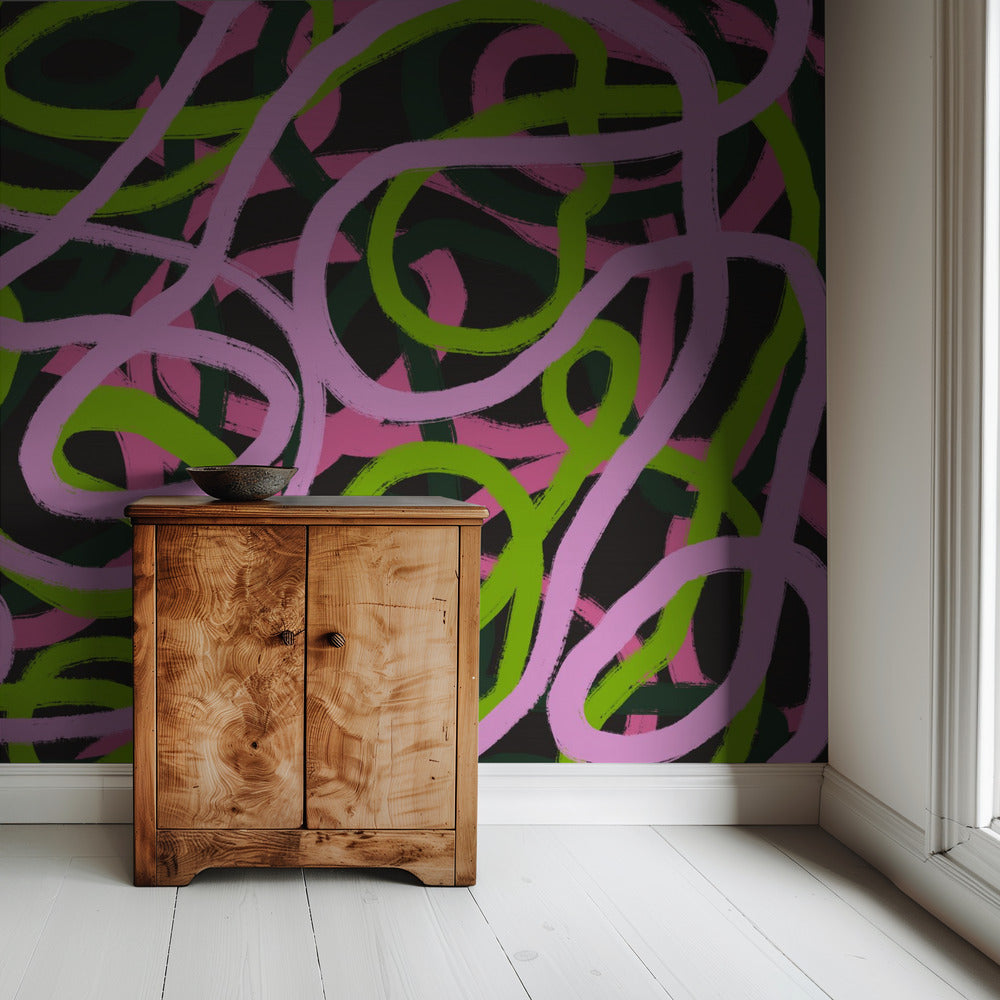 Intertwining Pink And Green Lines | Wallpaper
