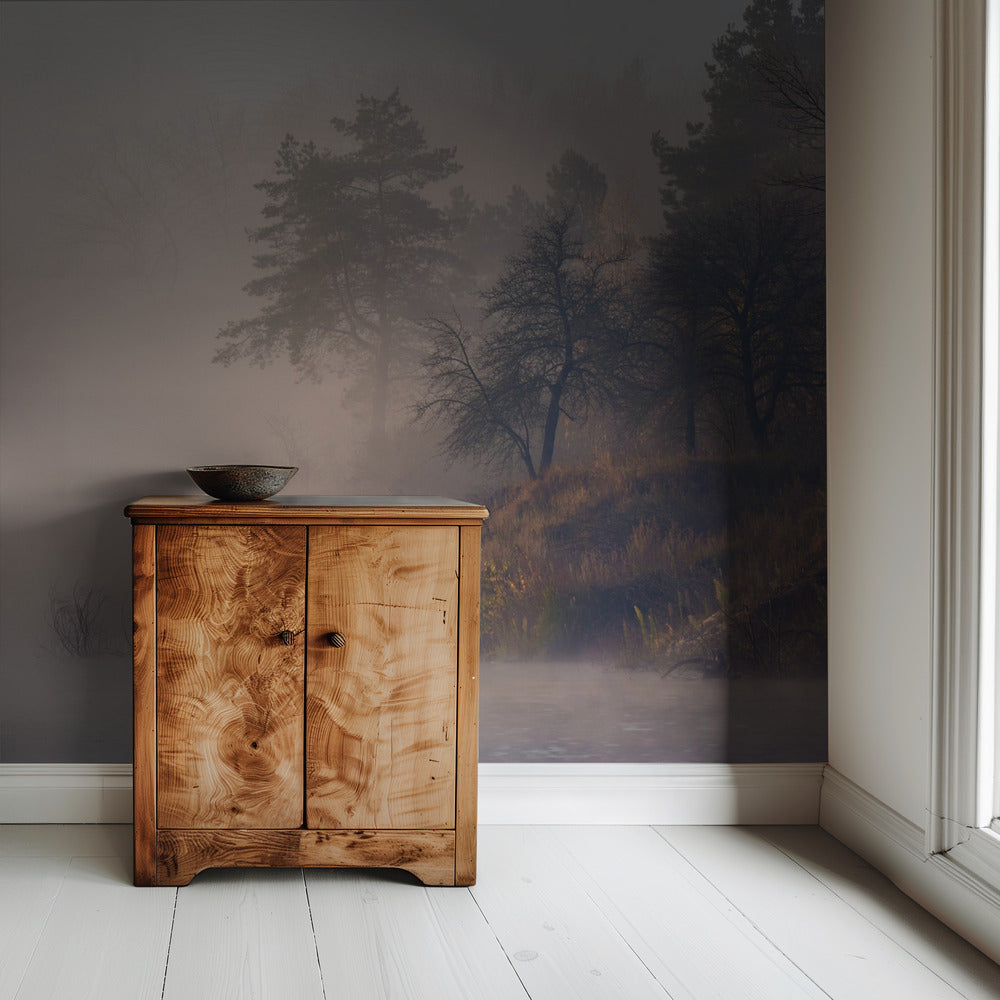 Foggy autumn morning on the river | Wallpaper