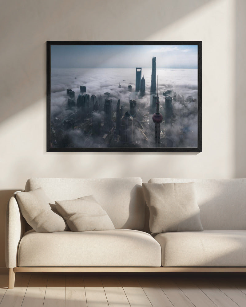 Shanghai in the fog from above | Canvas