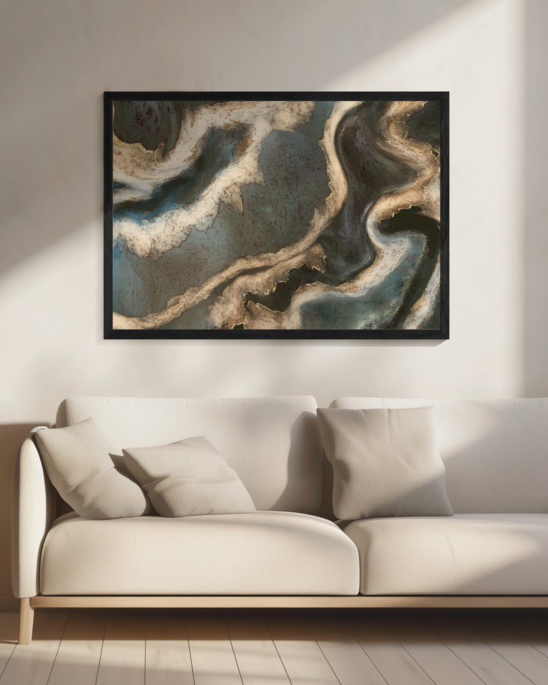 Alcohol Ink Green Blue Gold Beige | Canvas