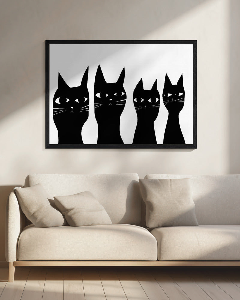 Four black cats | Canvas