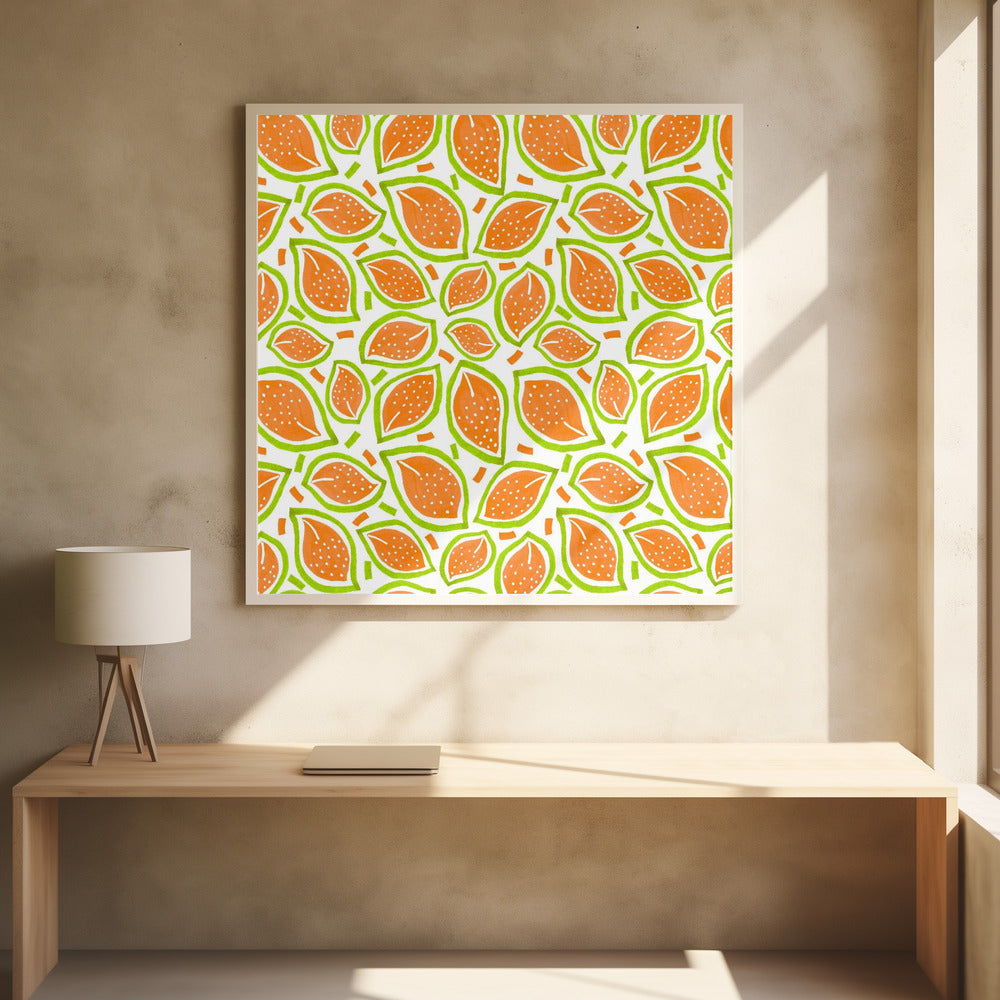 Melon Scattered Leaves Polka Dot | Poster