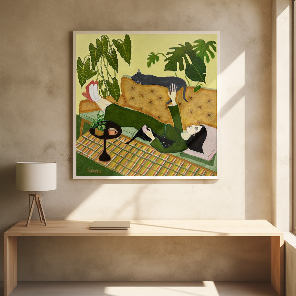 Cat Lady on Couch having a date | Poster