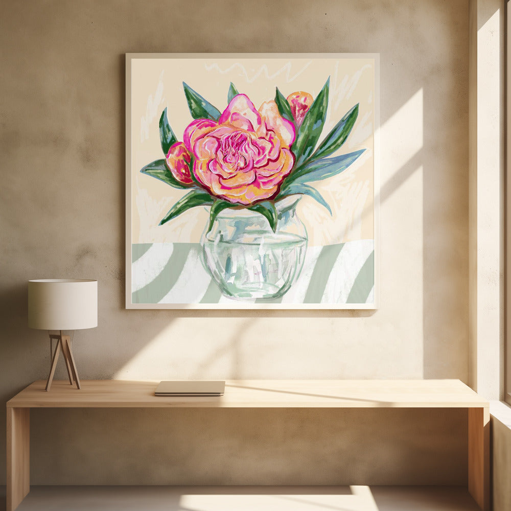 Peony in Glass Vase | Poster