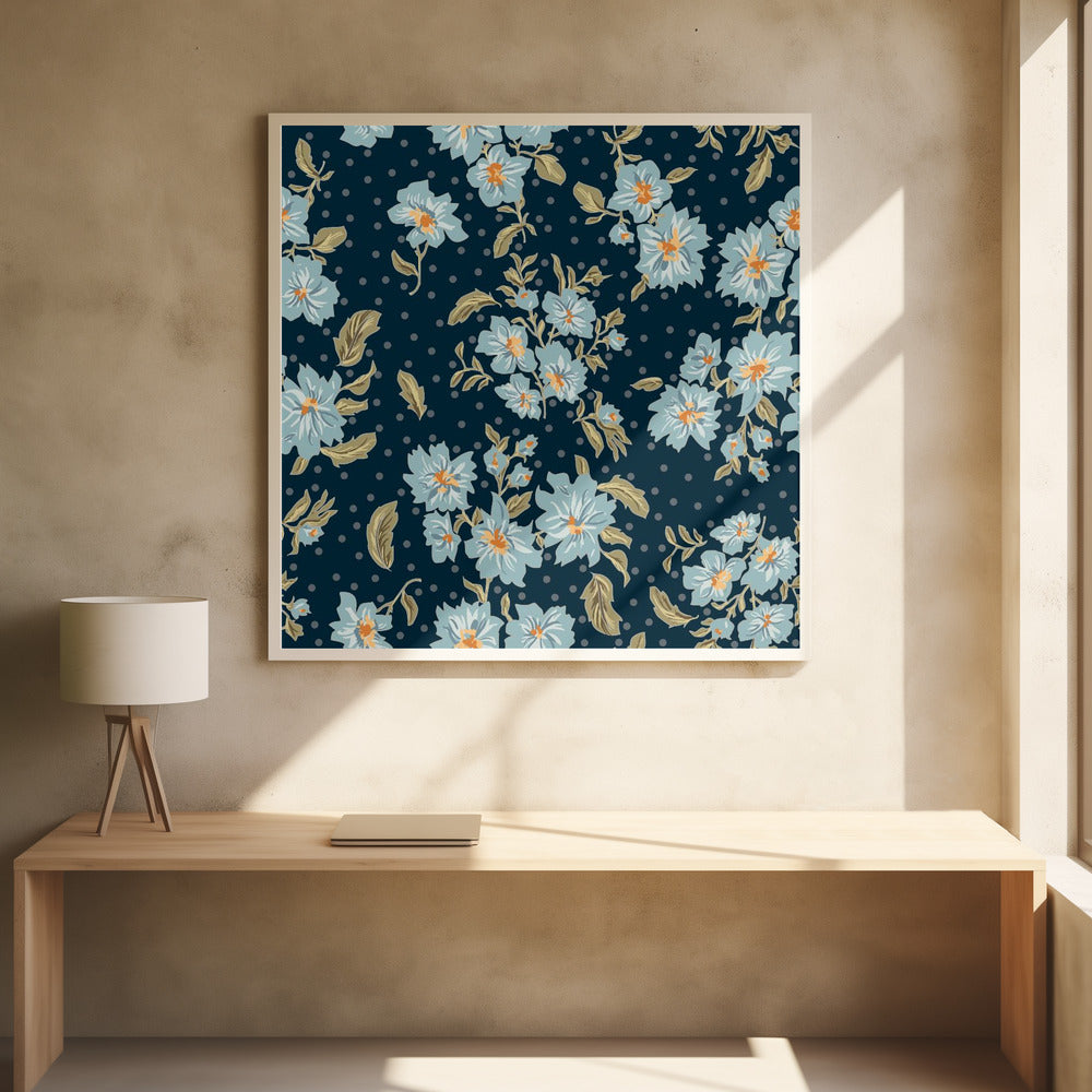 Floral Heritage bouquet moonshine blue pattern | Poster