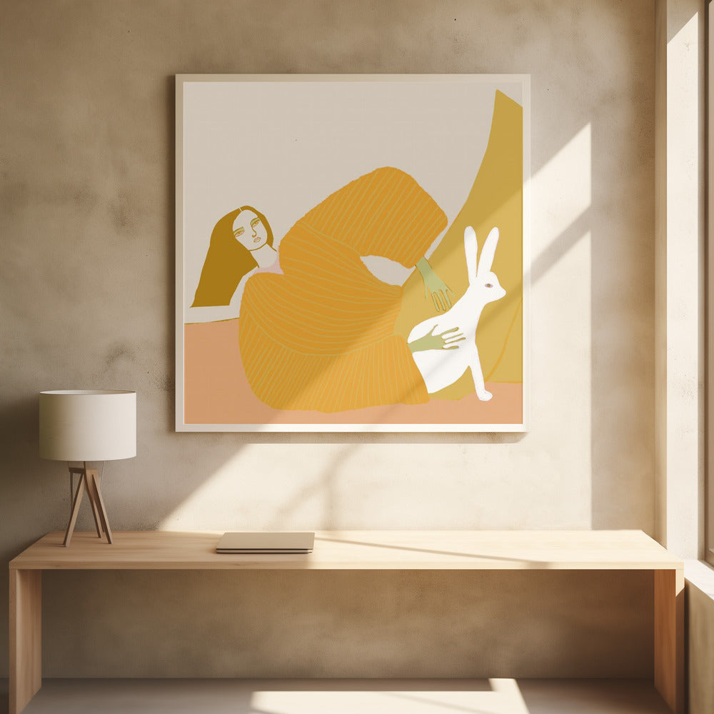 GOLD lady with rabbit | Poster