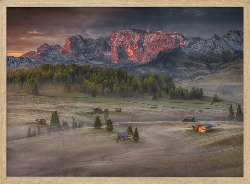 Burning mountains over the frozen valley | Poster