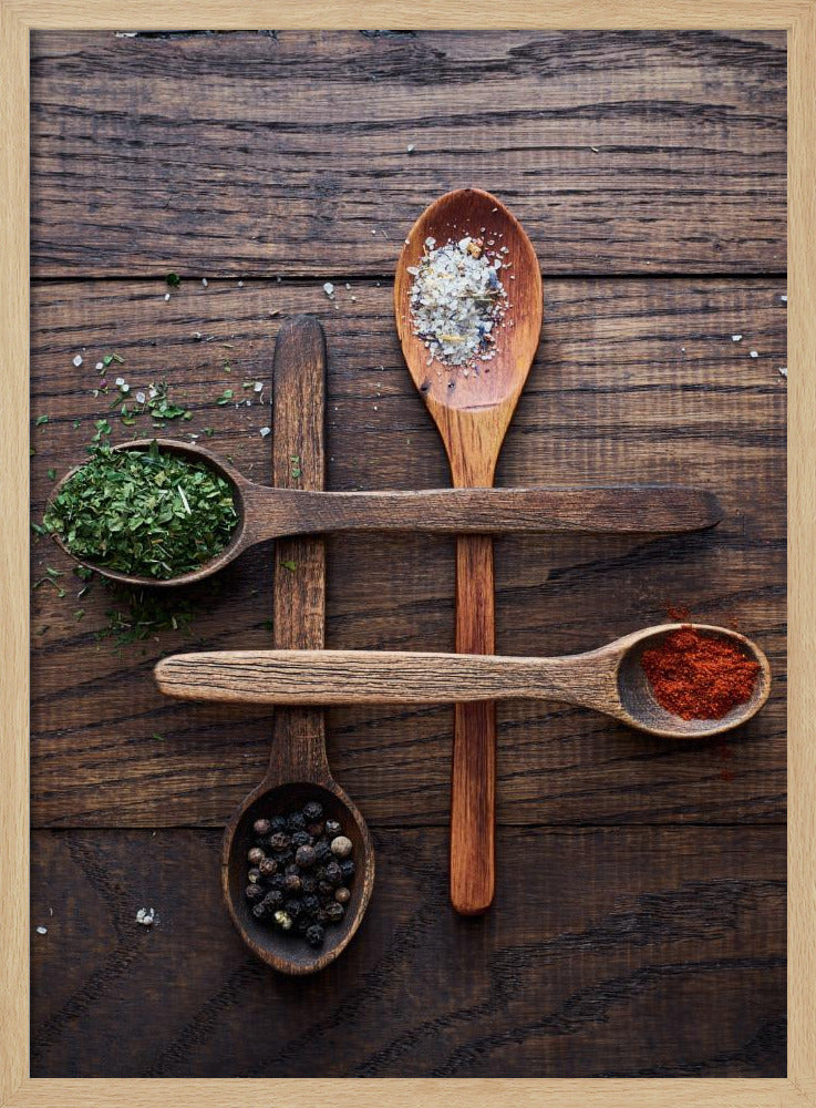 Wooden Spoons With Colorful Spices | Poster