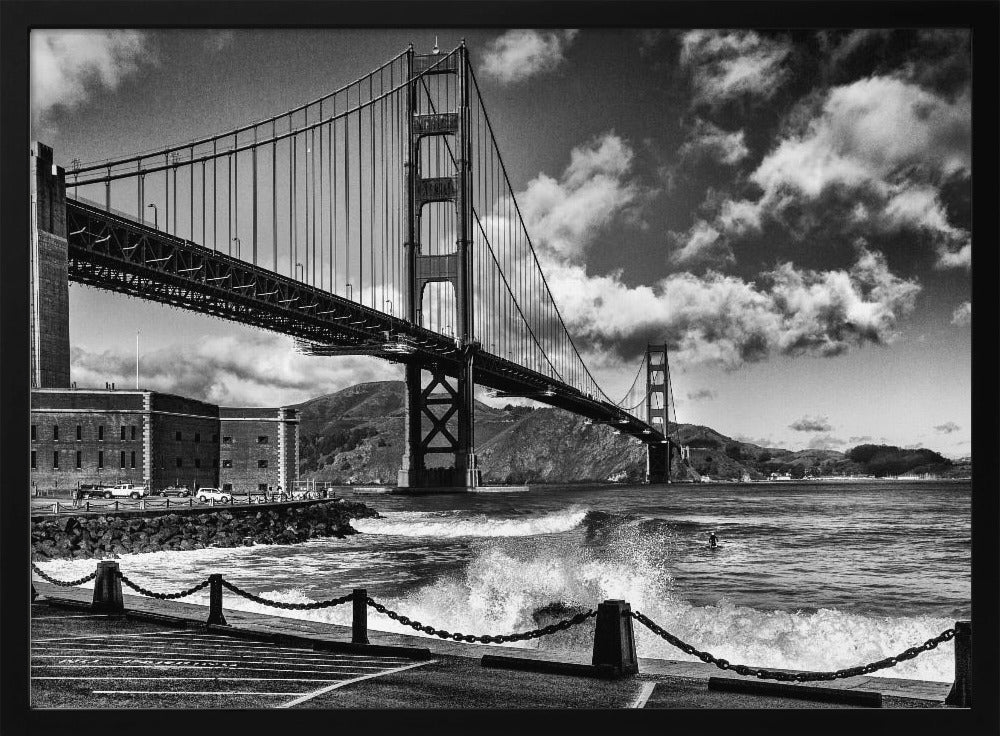 Surfing under the Golden Gate Bridge | Poster