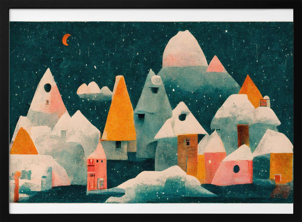 Winter Night Village | Poster
