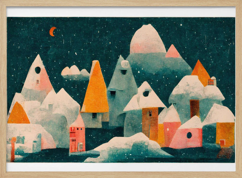 Winter Night Village | Poster