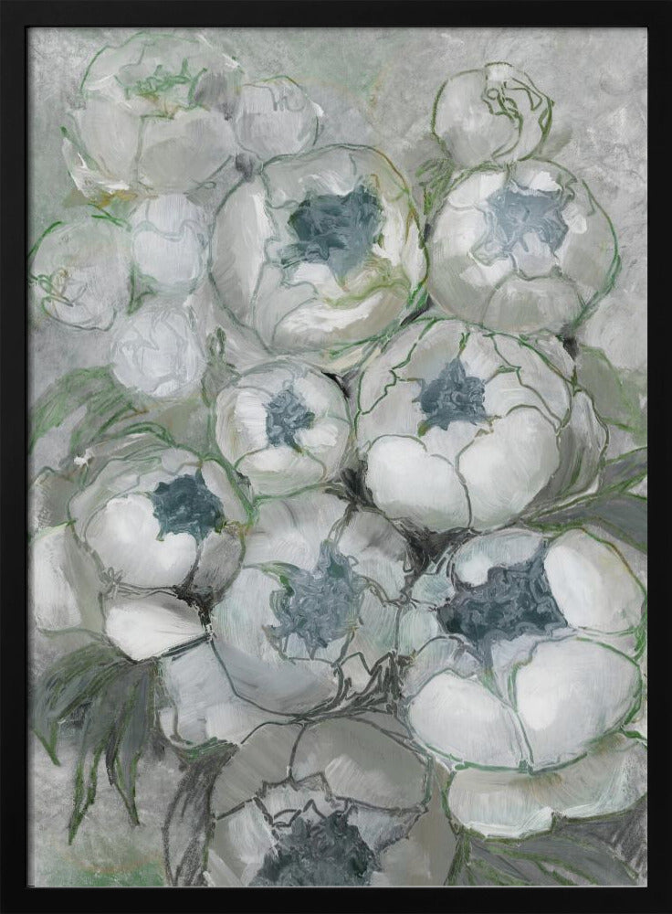 Nuria bouquet of peonies in teal and green | Poster