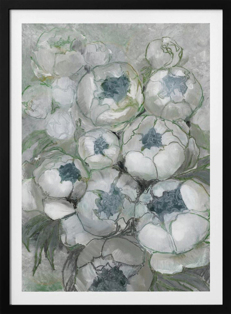 Nuria bouquet of peonies in teal and green | Poster