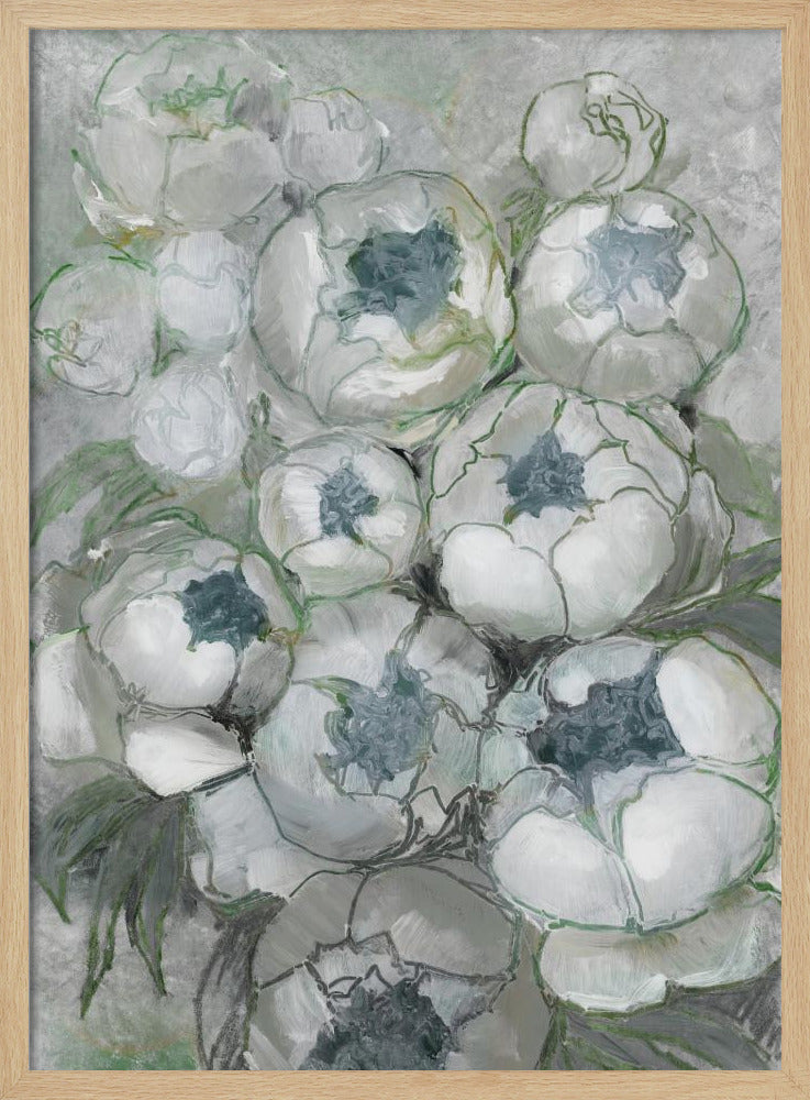 Nuria bouquet of peonies in teal and green | Poster