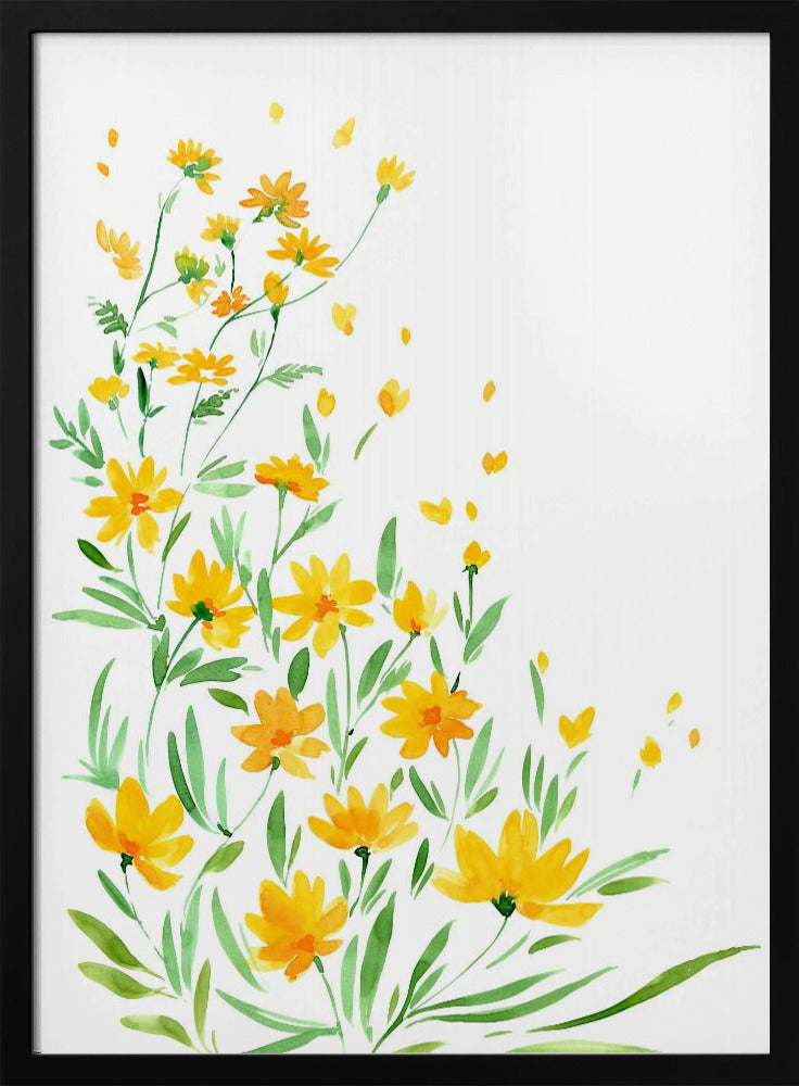 Yellow watercolor wildflowers | Poster