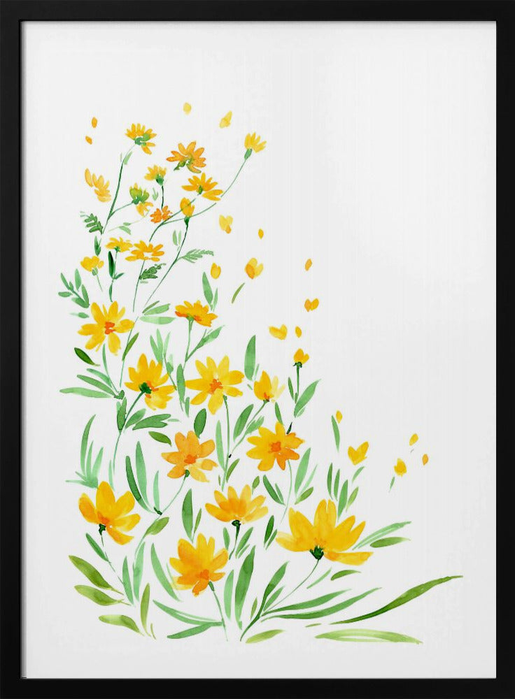 Yellow watercolor wildflowers | Poster