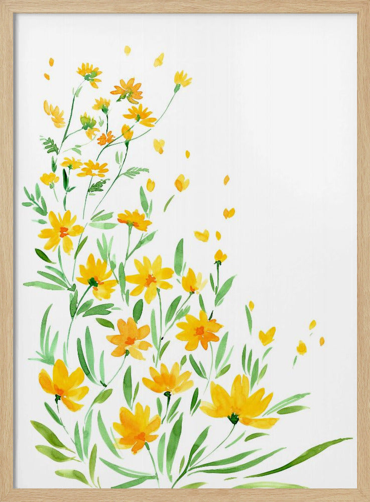 Yellow watercolor wildflowers | Poster