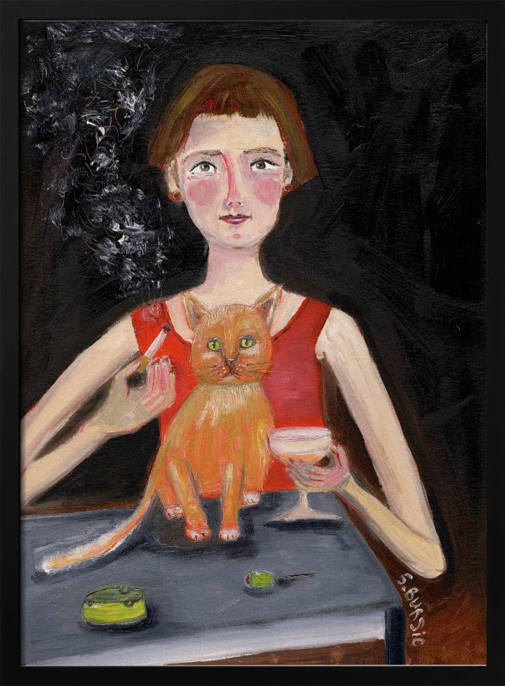 Vintage woman with cocktail and cat | Poster