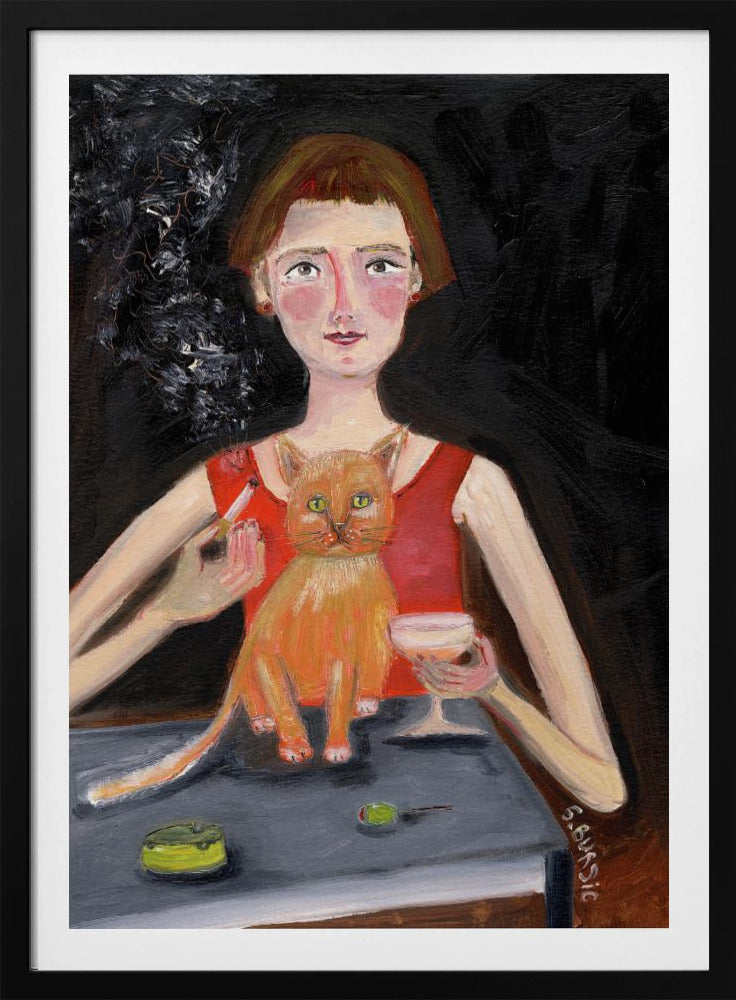 Vintage woman with cocktail and cat | Poster