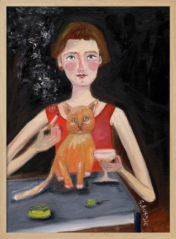 Vintage woman with cocktail and cat | Poster