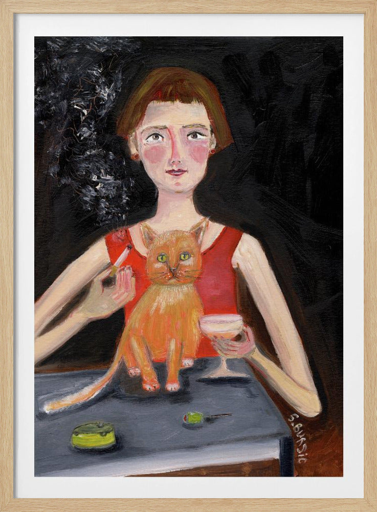 Vintage woman with cocktail and cat | Poster