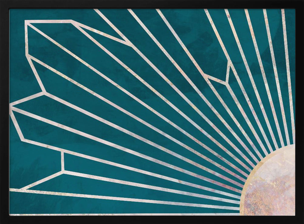 Gold geometric sun rays mural turquoise | Poster