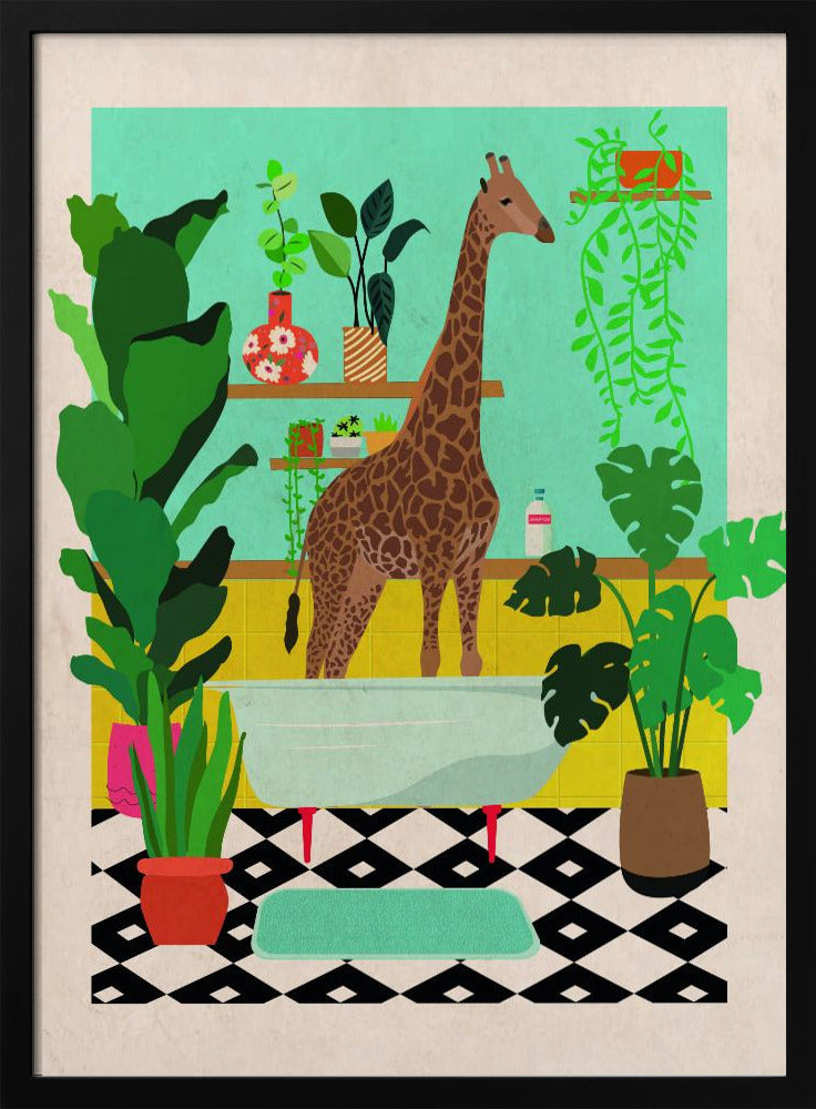 Giraffe Bathtime | Poster