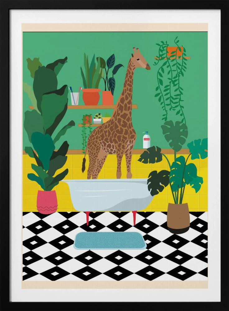 Giraffe Bathtime | Poster