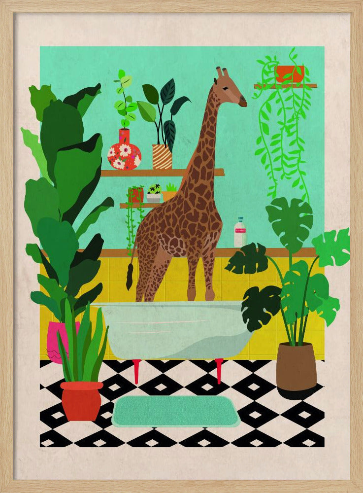 Giraffe Bathtime | Poster